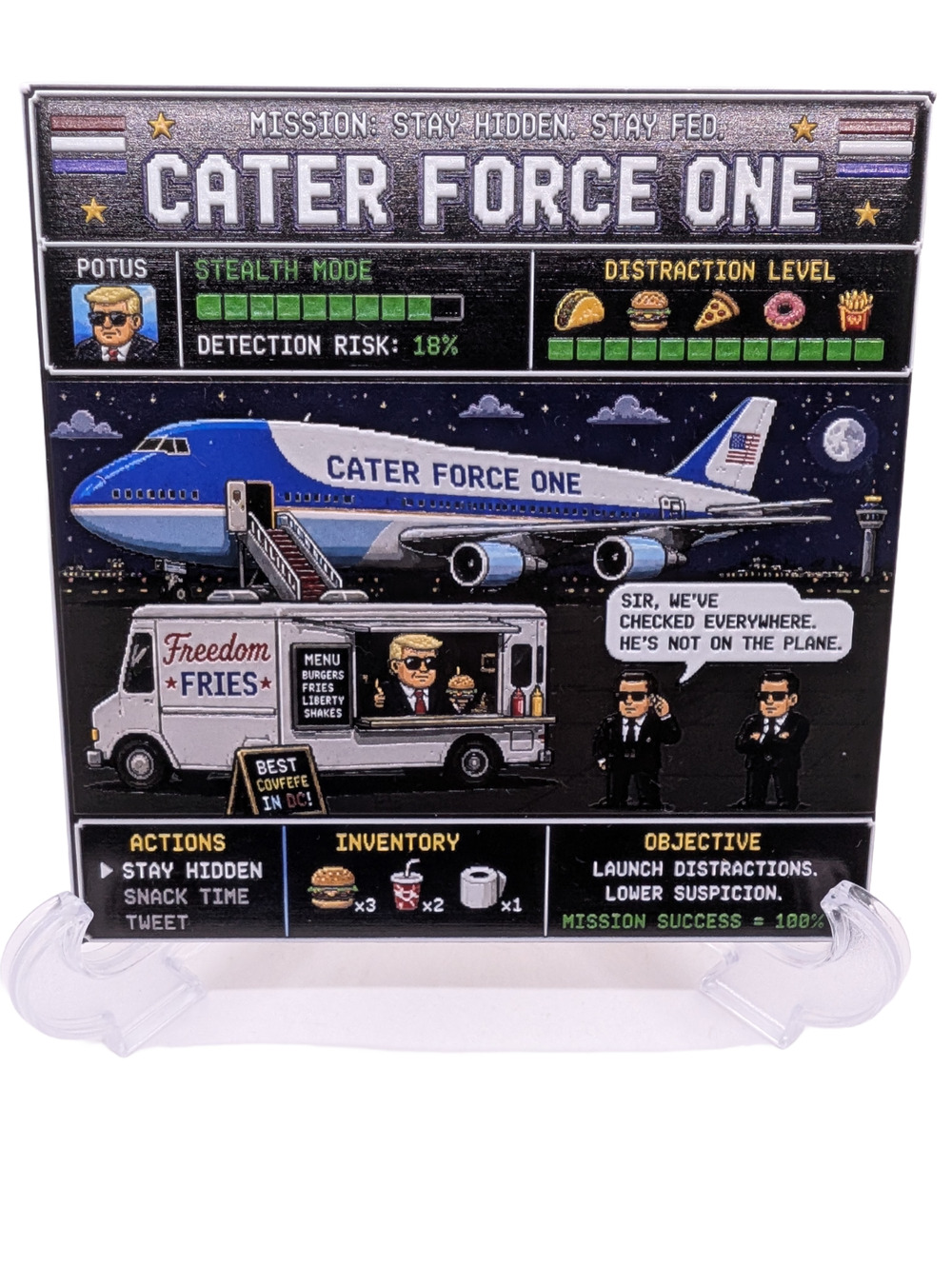 Cater Force One Trump Political Humor 6x6 Ceramic Art Tile Display Sign W/ Easel